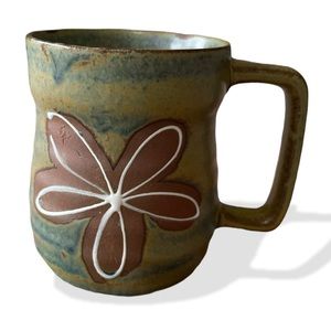 Hand Thrown Pottery Mug Drip Glaze Flower Vintage